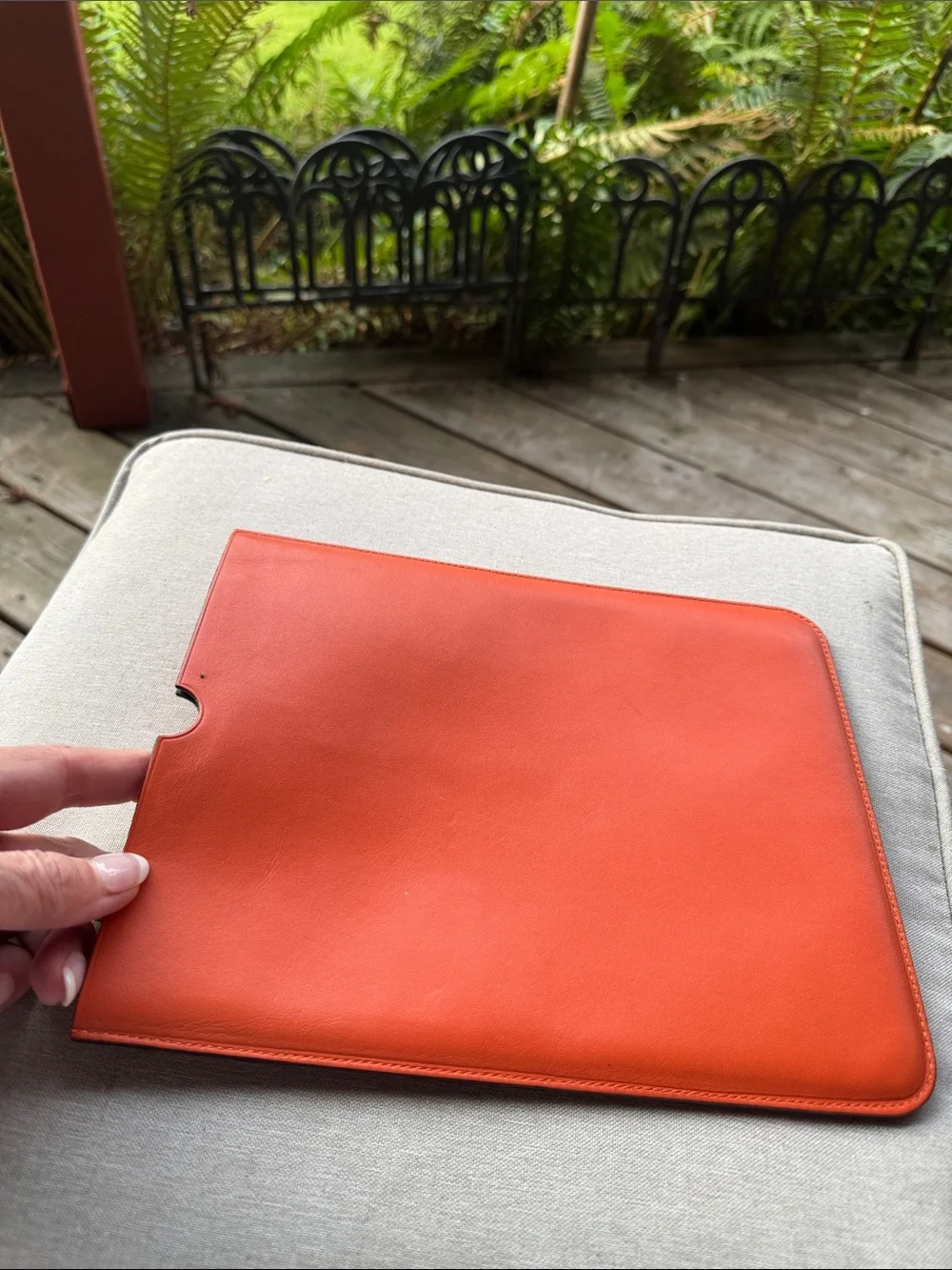 Loewe Red-Orange Leather Tablet Sleeve with Embossed Logo